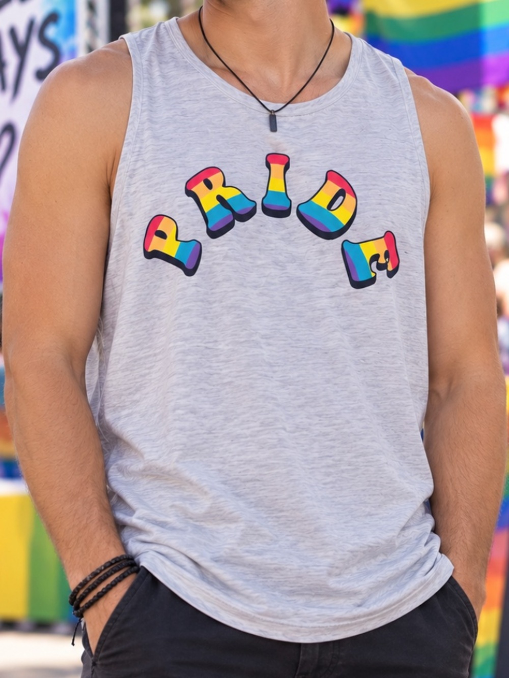 Modern Lux Tank Top Unisex Size Large Gray Pride Graphic Round Neck
